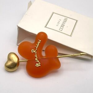 90s Nina Ricci Brooch Orange Resin And Gold Metal Designed By Garouste & Bonetti